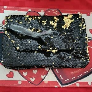 Sequin Clutch Bag - Black and Gold